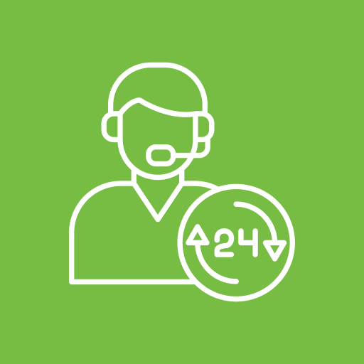 Customer support icon with 24-hour symbol.