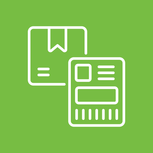 Package and document icon on green background.