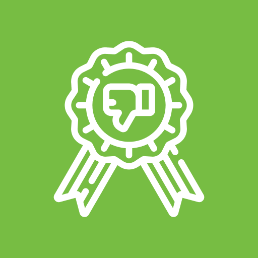 Thumbs down icon on green ribbon badge.