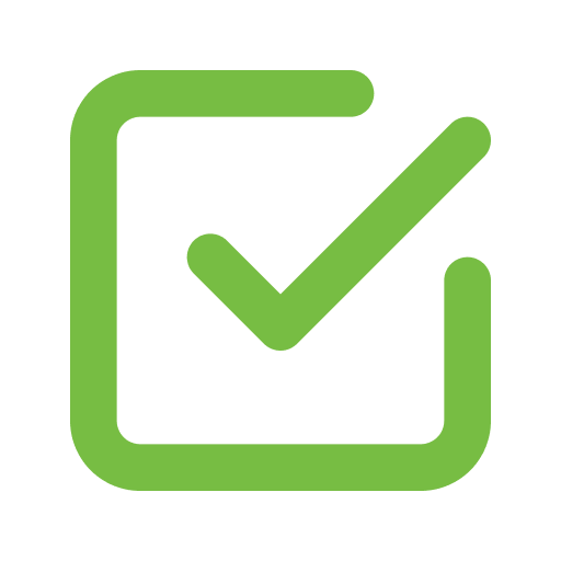 Green check mark inside a square icon.